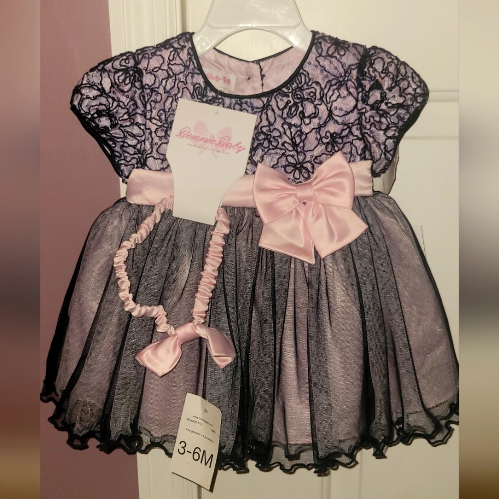 3 pc - Bonnie Baby Formal Navy Blue Pink Dress NWT